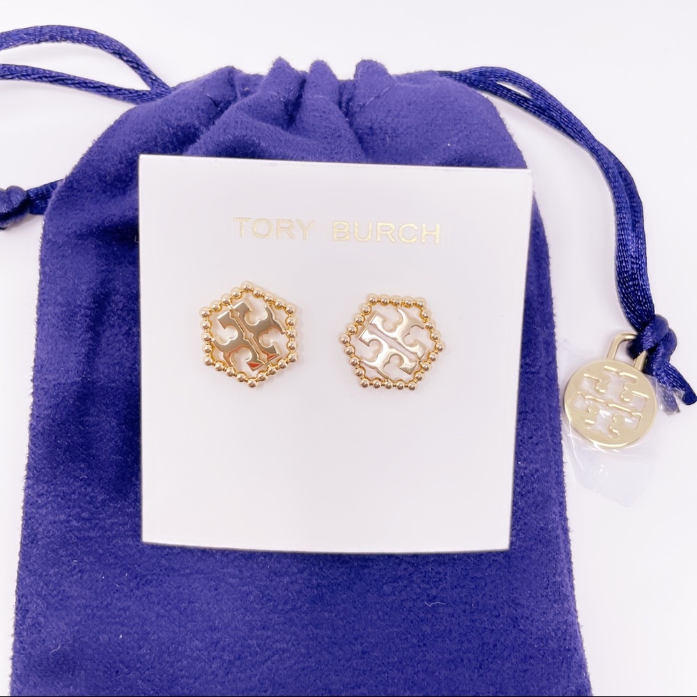 Milgrain Hex Stud Earrings - Picture 1 of 9